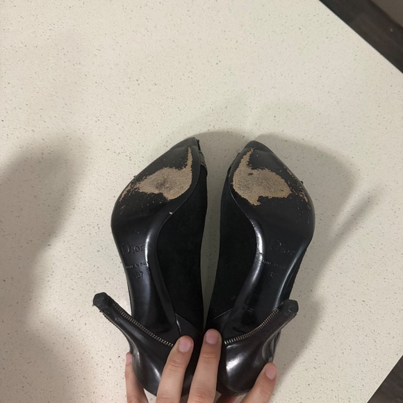 Vintage Dior black leather suede rebel pointed toe heels Y2K - Picture 4 of 8